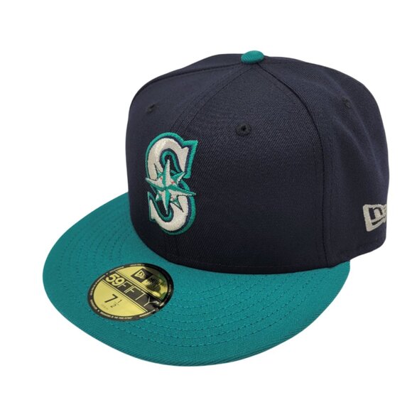 MLB New Era Seattle Mariners 7 1/2 Navy Blue/Teal Fitted Cap - Picture 4 of 9
